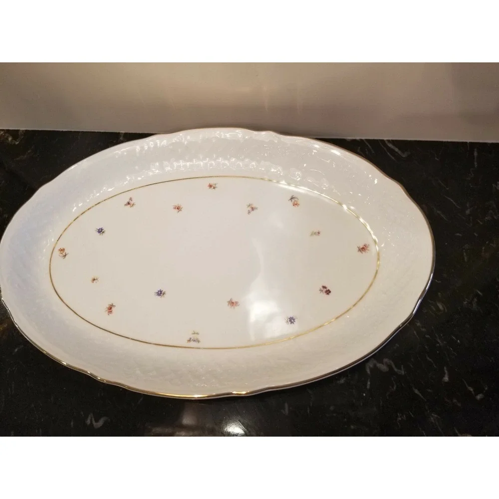 Vintage JWK Covered TUREEN w Rose Bud and Large Platter & Ladle Germany